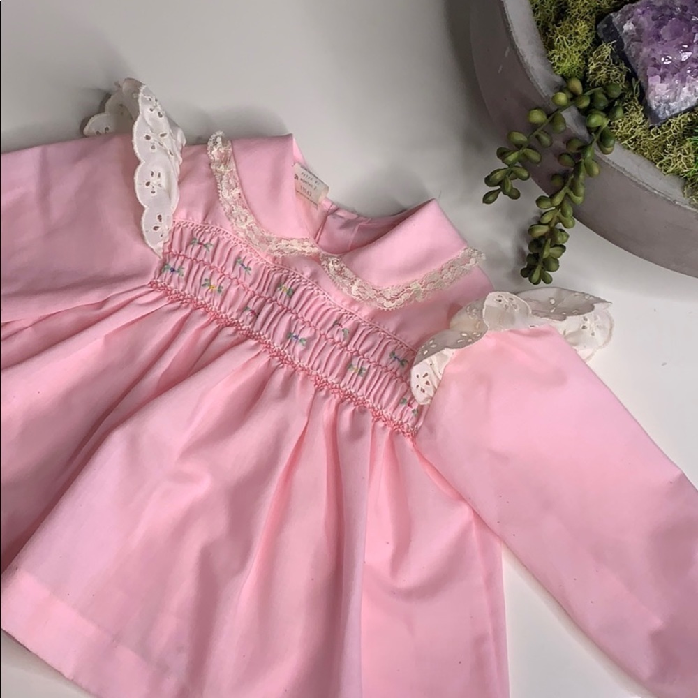 True Vintage Ruffle Eyelet Babydoll Top Sz 24 Months baby girl pink